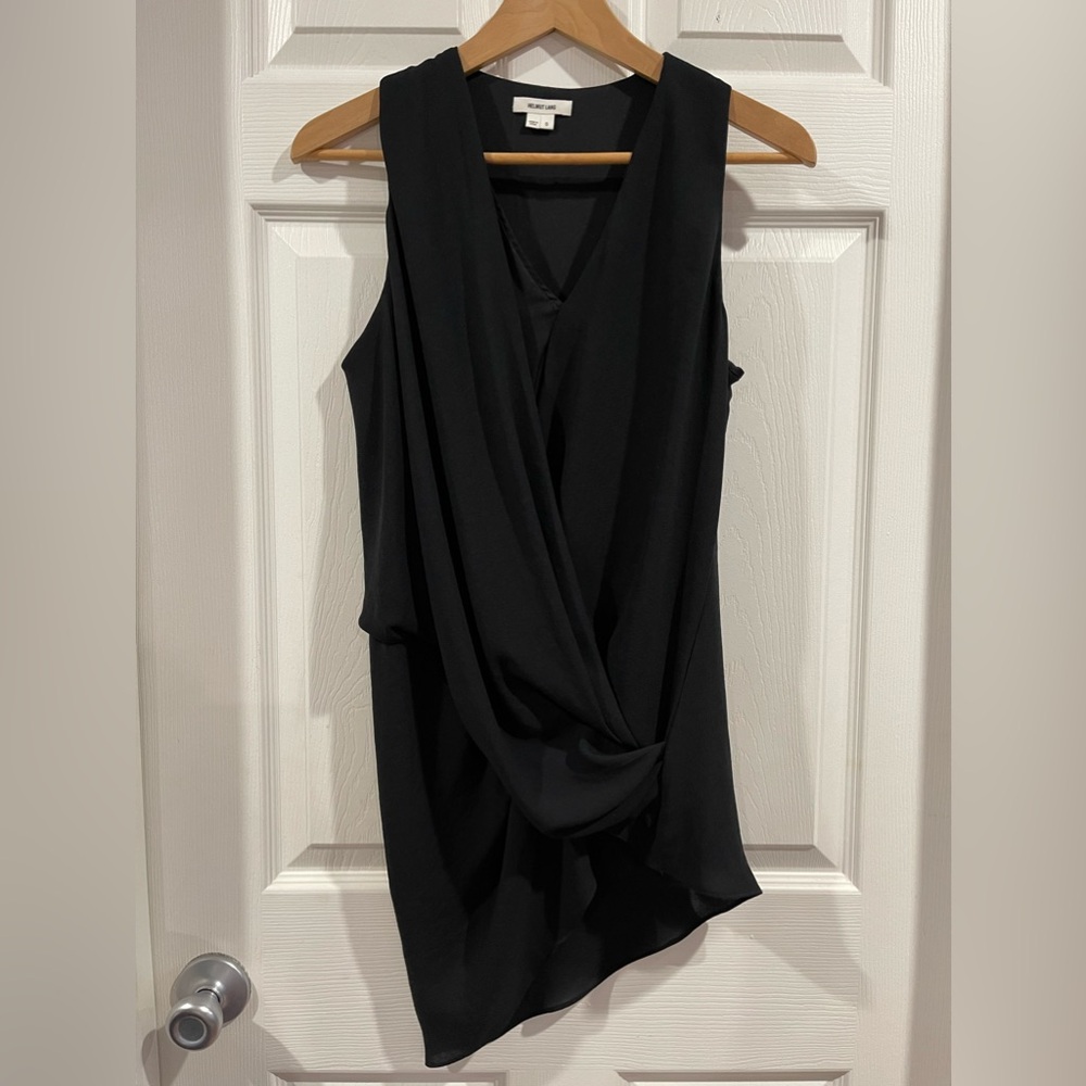 Helmut Lang black sleeveless SILK asymmetrical top